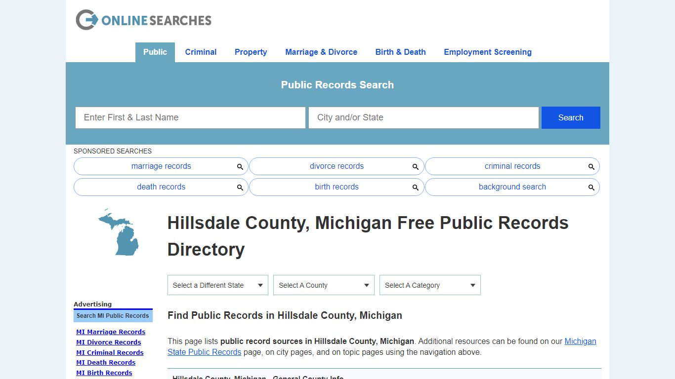 Hillsdale County, Michigan Public Records Directory