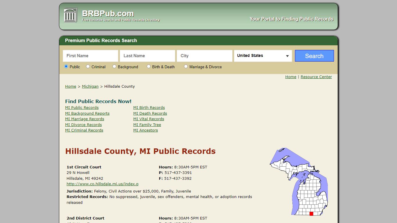 Hillsdale County Public Records | Search Michigan Government Databases